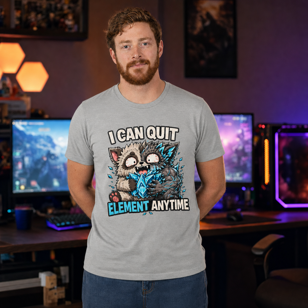 I Can Quit Element Anytime T-Shirt — Quietly Ascended — AI-generated lifestyle photo (athletic heather__ryan)