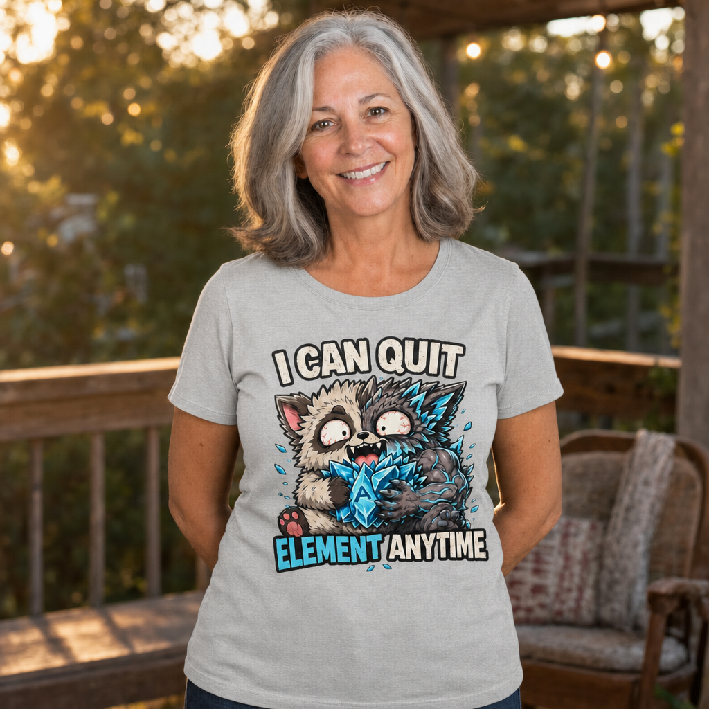 I Can Quit Element Anytime T-Shirt — Quietly Ascended — AI-generated lifestyle photo (athletic heather__sam)