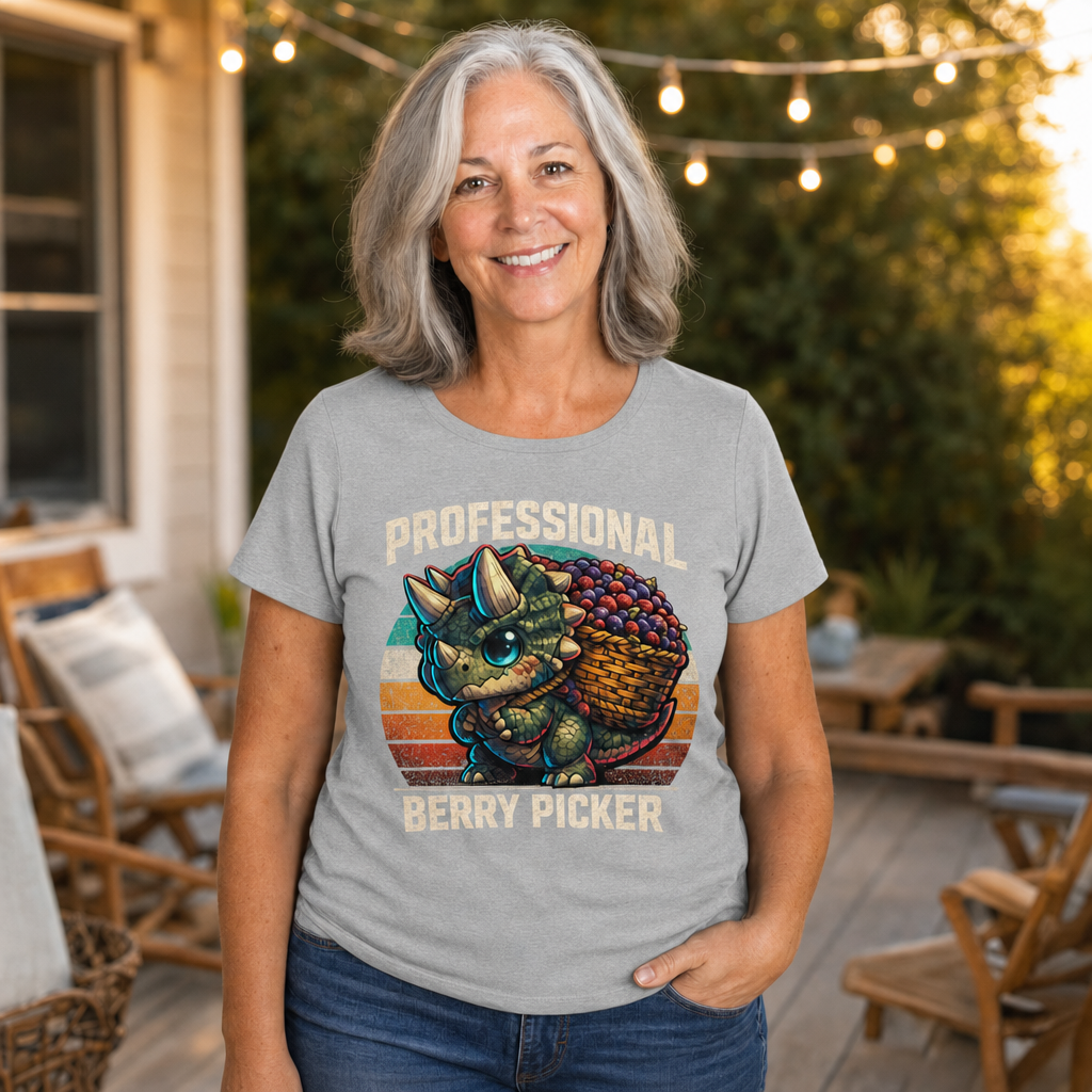 Professional Berry Picker T-Shirt — Quietly Ascended — AI-generated lifestyle photo (athletic heather__sam)