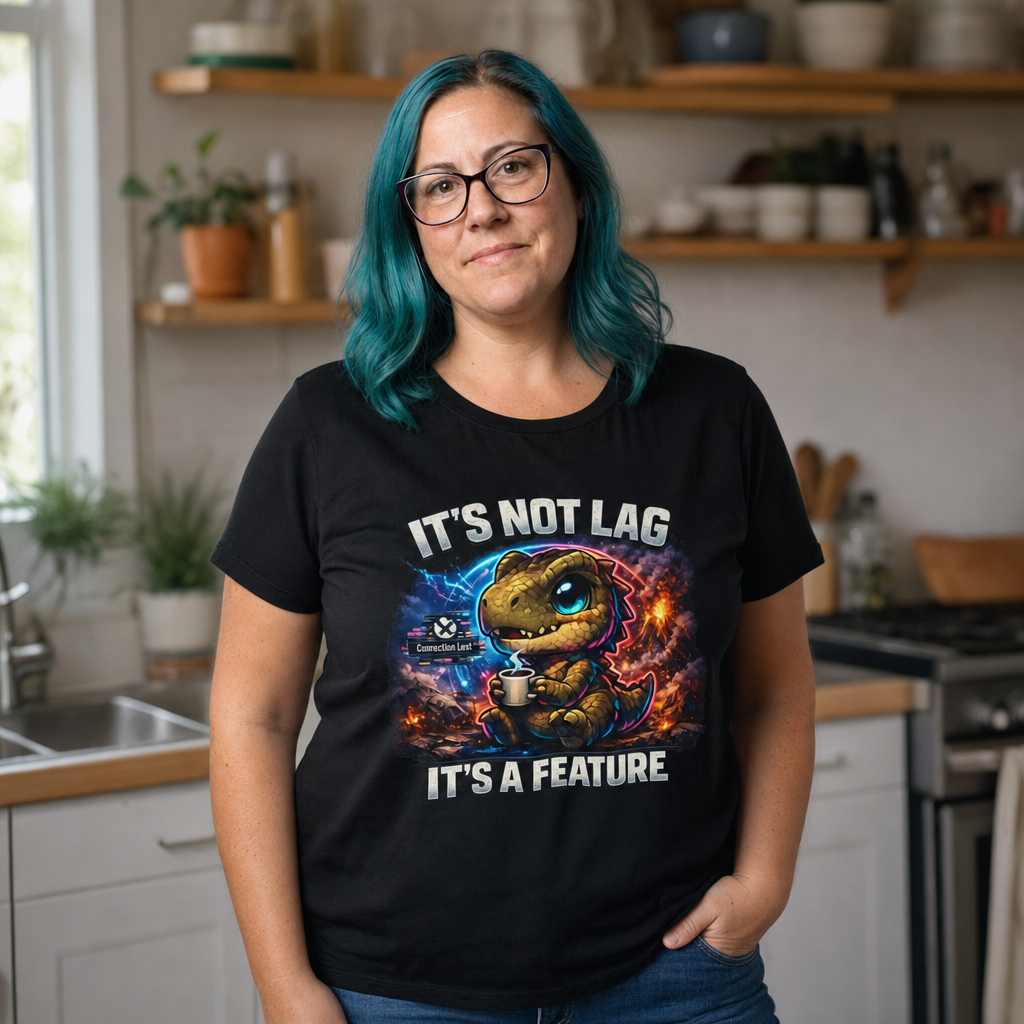 It's Not Lag, It's a Feature T-Shirt — Quietly Ascended — AI-generated lifestyle photo (black__jess)