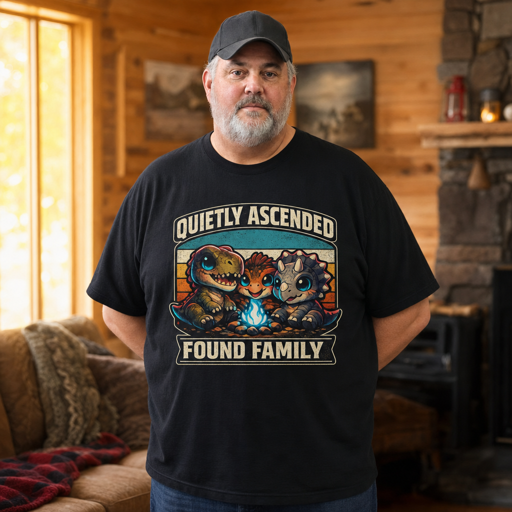 Found Family T-Shirt — Quietly Ascended — AI-generated lifestyle photo (black__mac)