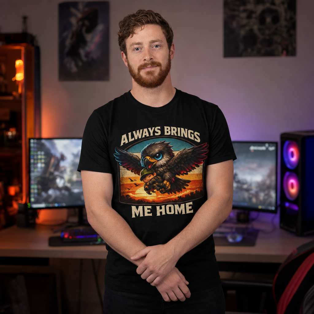 Always Brings Me Home T-Shirt — Quietly Ascended — AI-generated lifestyle photo (black__ryan)