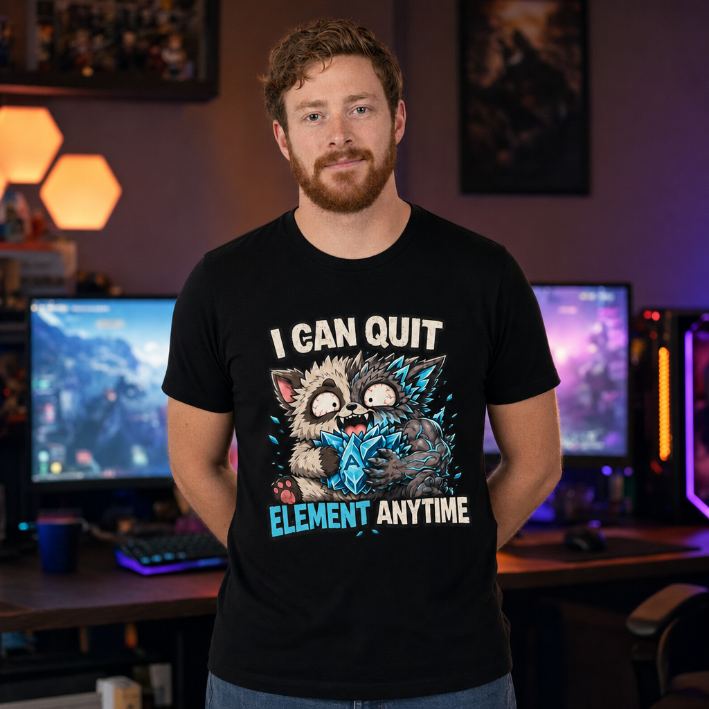 I Can Quit Element Anytime T-Shirt — Quietly Ascended — AI-generated lifestyle photo (black__ryan)