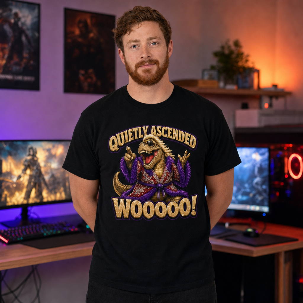 Woooo! T-Shirt — Quietly Ascended — AI-generated lifestyle photo (black__ryan)