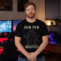 Pew Pew Madness T-Shirt — Quietly Ascended — AI-generated lifestyle photo (black__ryan)