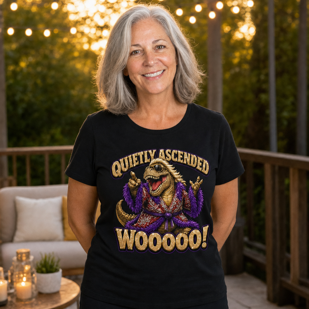 Woooo! T-Shirt — Quietly Ascended — AI-generated lifestyle photo (black__sam)