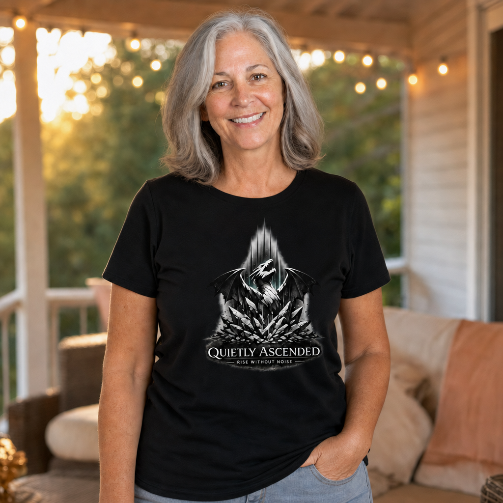 Rise Without Noise Oversized High-Neck T-Shirt — Quietly Ascended — AI-generated lifestyle photo (black__sam)