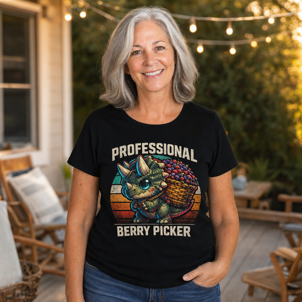 Professional Berry Picker T-Shirt — Quietly Ascended — AI-generated lifestyle photo (black__sam)