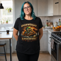 Overweight & Overconfident T-Shirt — Quietly Ascended — AI-generated lifestyle photo (dark grey heather__jess)
