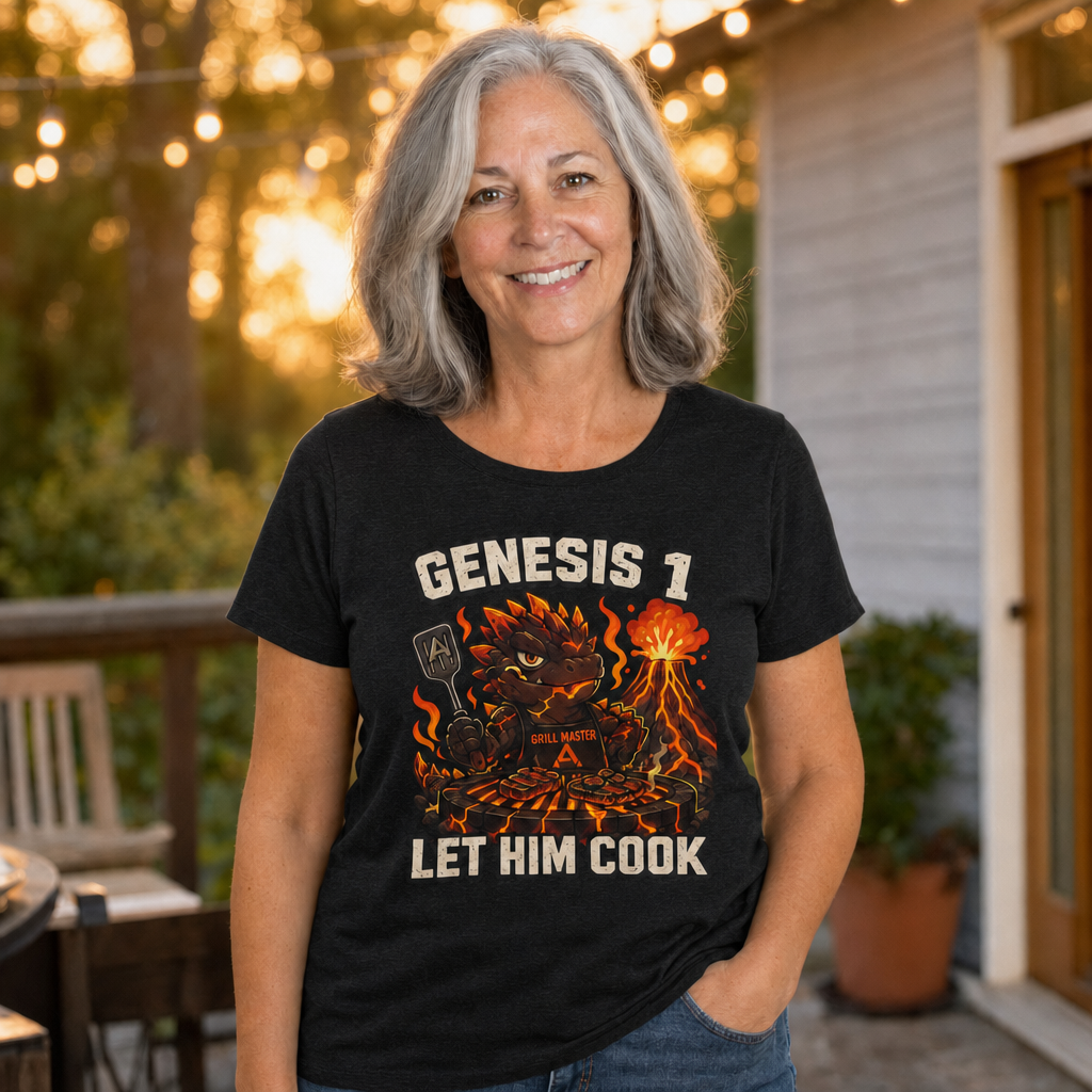 Let Him Cook T-Shirt — Quietly Ascended — AI-generated lifestyle photo (dark grey heather__sam)