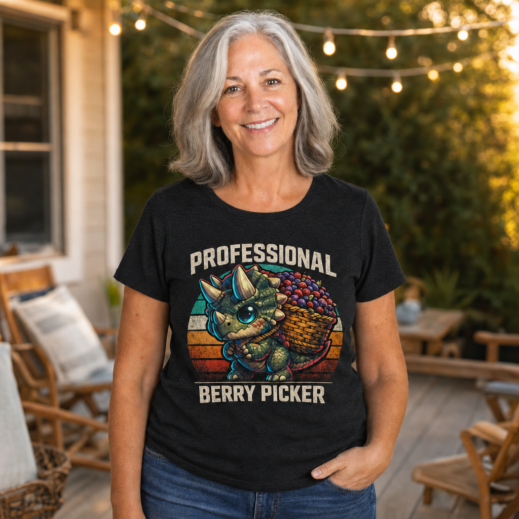 Professional Berry Picker T-Shirt — Quietly Ascended — AI-generated lifestyle photo (dark grey heather__sam)
