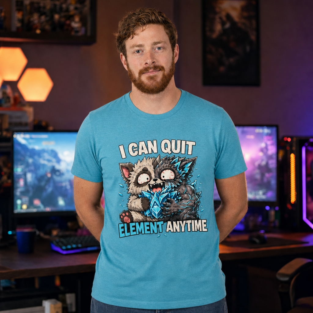 I Can Quit Element Anytime T-Shirt — Quietly Ascended — AI-generated lifestyle photo (heather aqua__ryan)