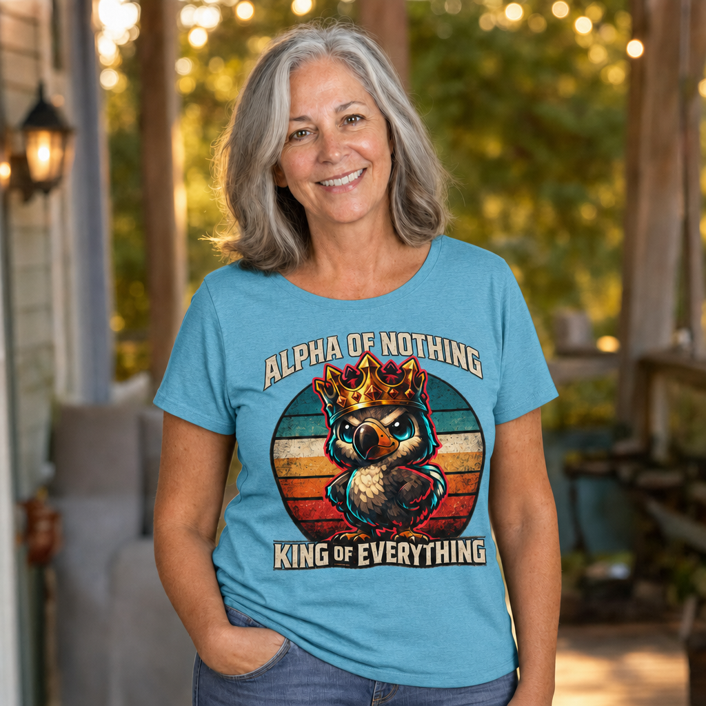 Alpha of Nothing, King of Everything T-Shirt — Quietly Ascended — AI-generated lifestyle photo (heather aqua__sam)