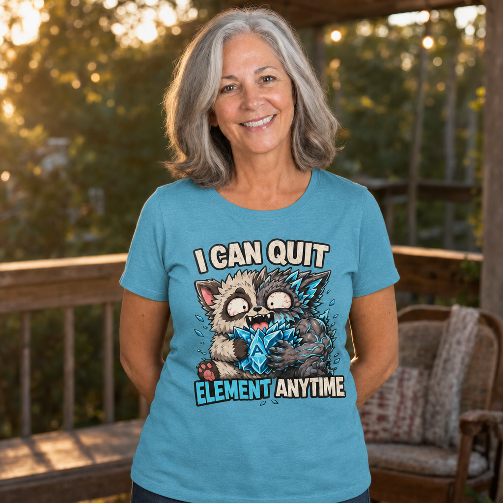 I Can Quit Element Anytime T-Shirt — Quietly Ascended — AI-generated lifestyle photo (heather aqua__sam)