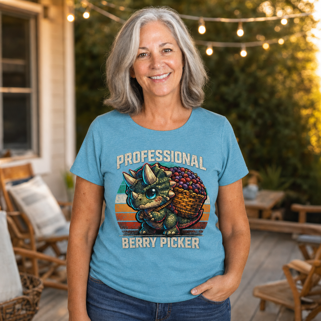 Professional Berry Picker T-Shirt — Quietly Ascended — AI-generated lifestyle photo (heather aqua__sam)