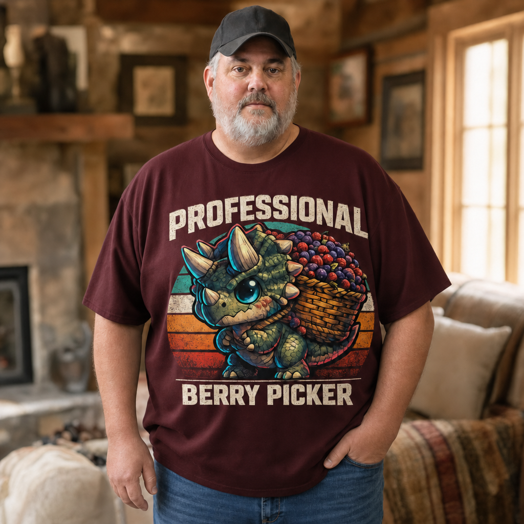 Professional Berry Picker T-Shirt — Quietly Ascended — AI-generated lifestyle photo (maroon__mac)