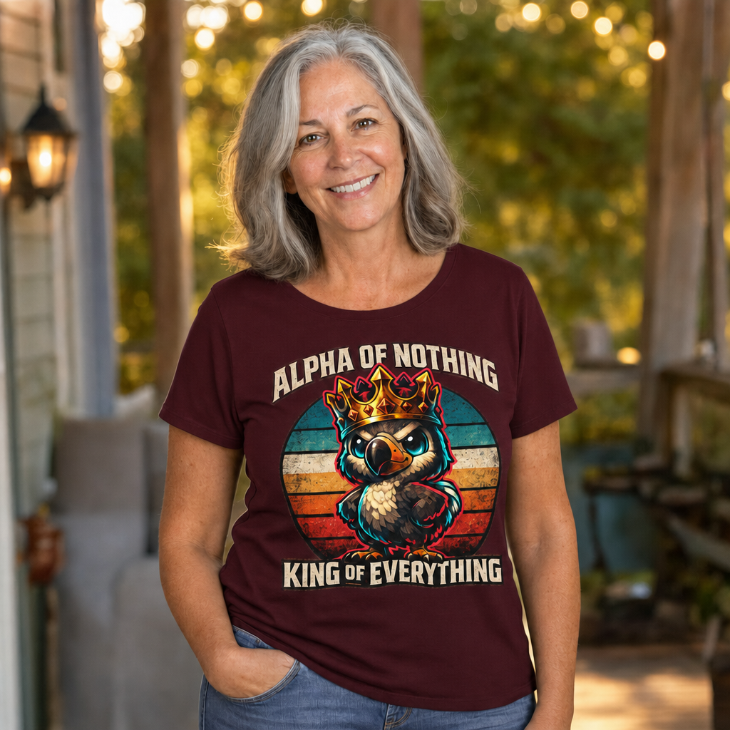 Alpha of Nothing, King of Everything T-Shirt — Quietly Ascended — AI-generated lifestyle photo (maroon__sam)