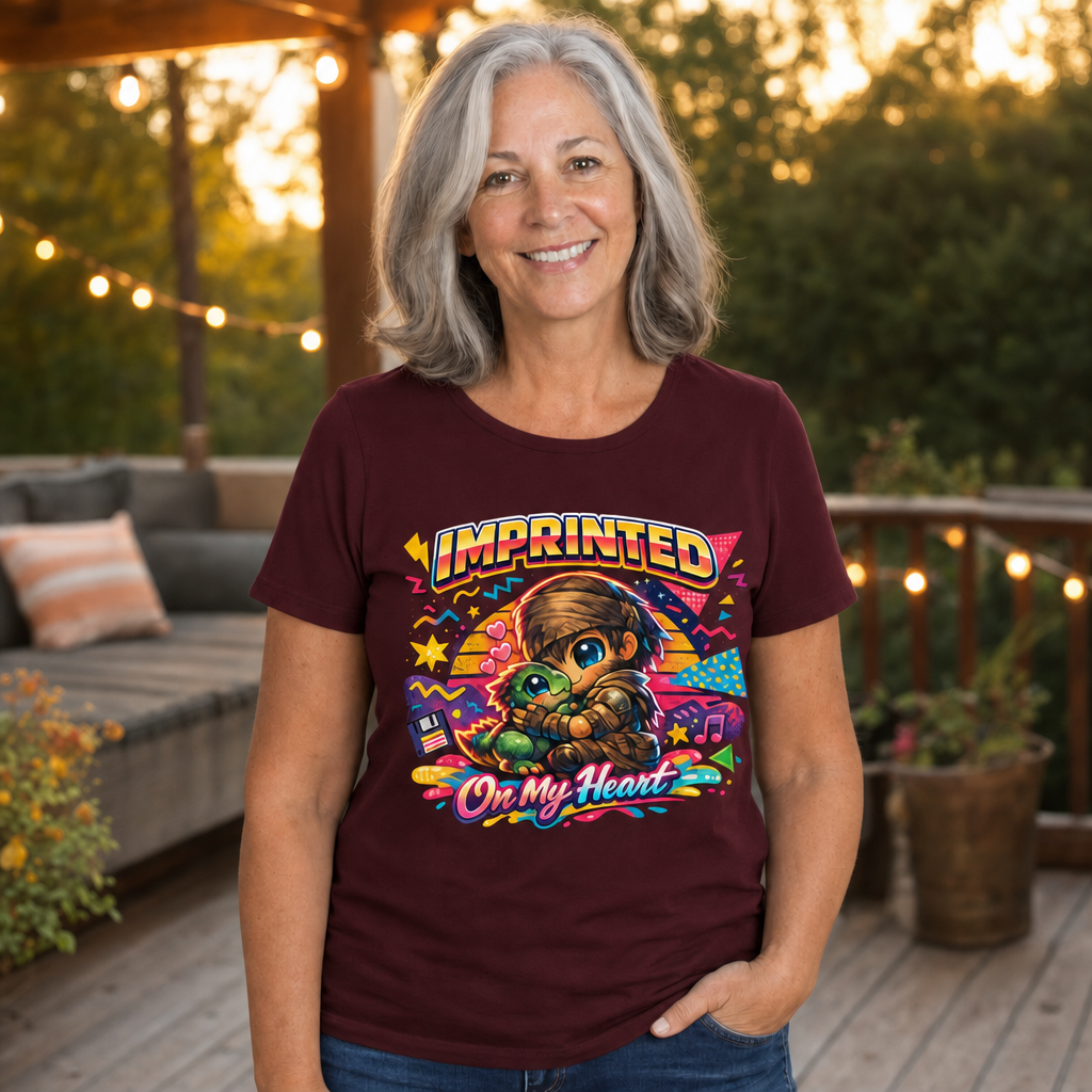 Imprinted on My Heart T-Shirt — Quietly Ascended — AI-generated lifestyle photo (maroon__sam)