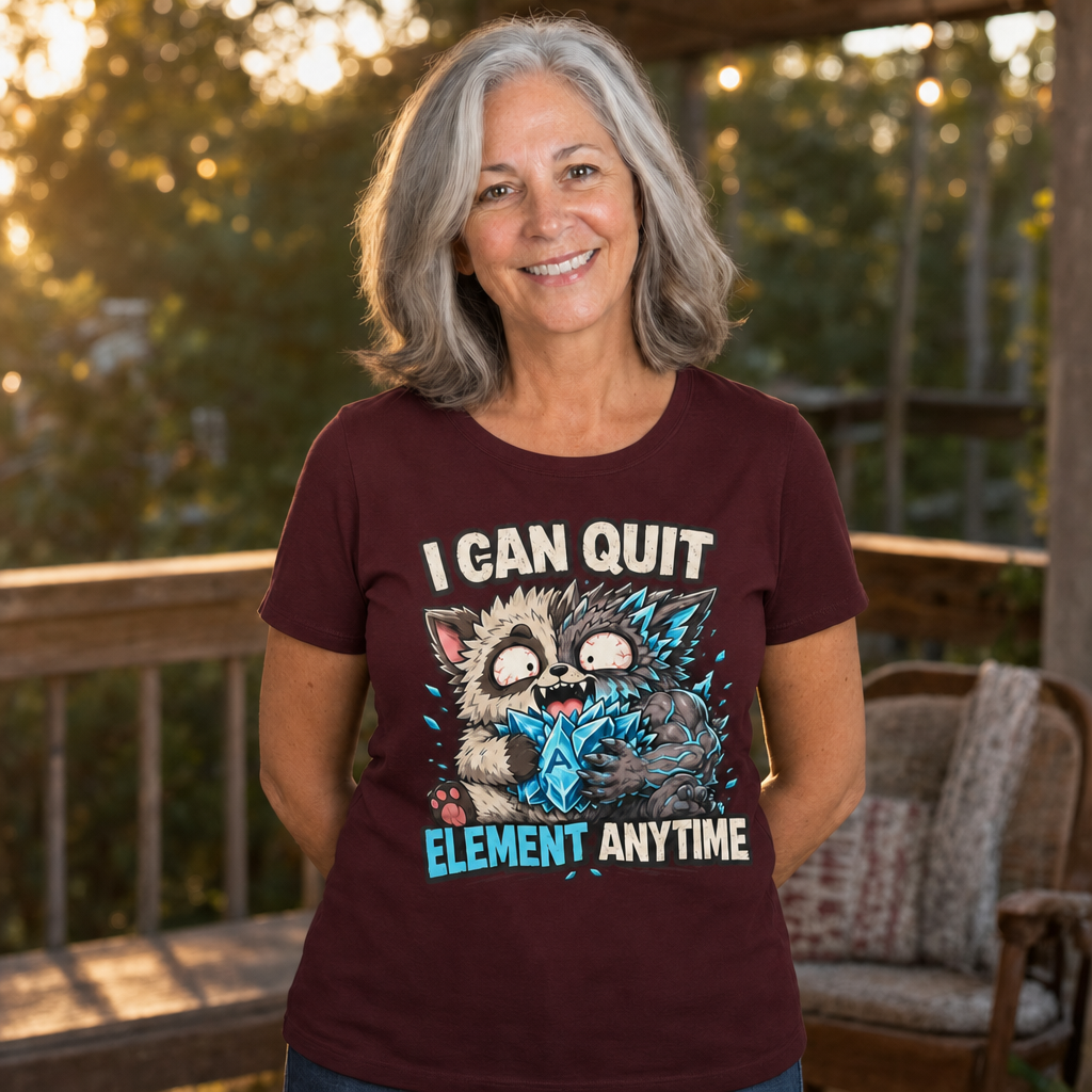 I Can Quit Element Anytime T-Shirt — Quietly Ascended — AI-generated lifestyle photo (maroon__sam)