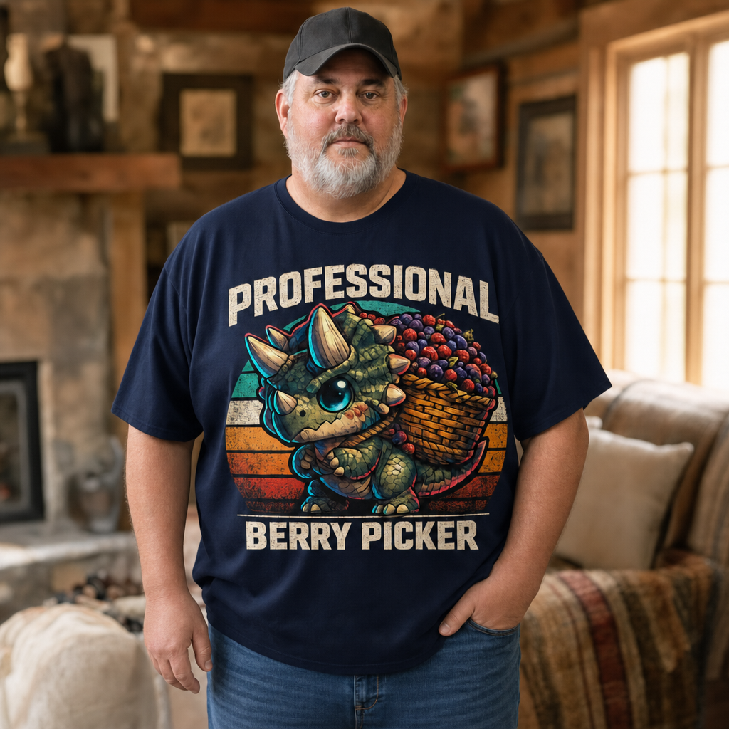 Professional Berry Picker T-Shirt — Quietly Ascended — AI-generated lifestyle photo (navy__mac)