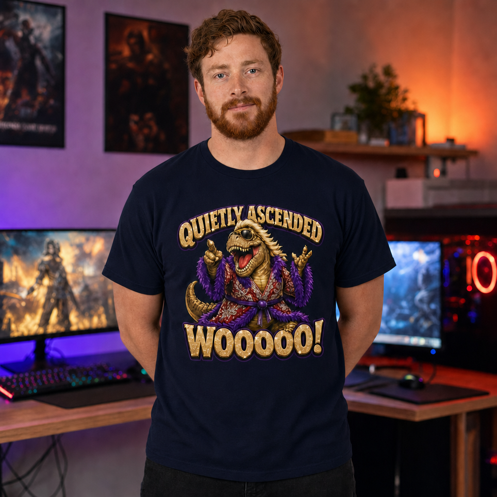 Woooo! T-Shirt — Quietly Ascended — AI-generated lifestyle photo (navy__ryan)