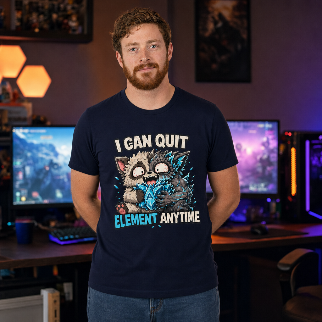 I Can Quit Element Anytime T-Shirt — Quietly Ascended — AI-generated lifestyle photo (navy__ryan)