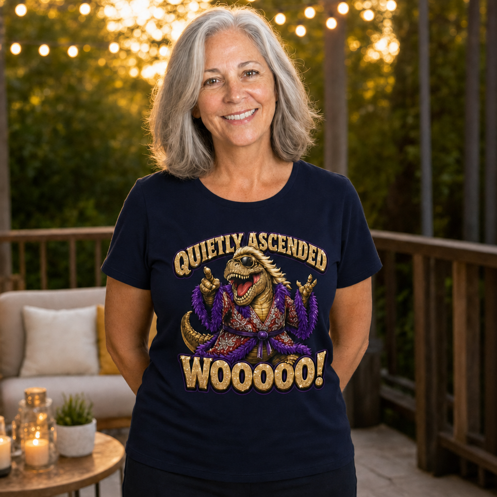 Woooo! T-Shirt — Quietly Ascended — AI-generated lifestyle photo (navy__sam)