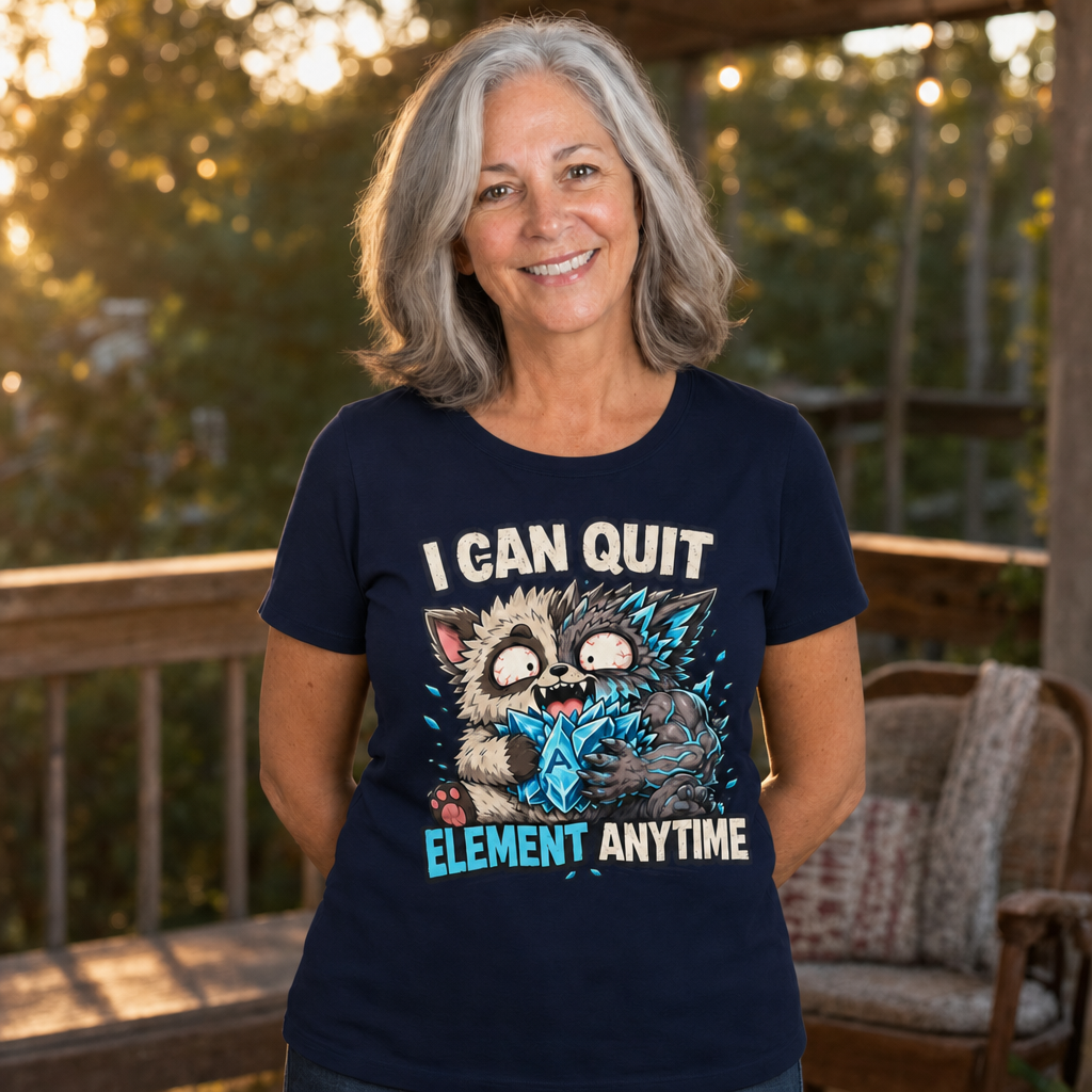 I Can Quit Element Anytime T-Shirt — Quietly Ascended — AI-generated lifestyle photo (navy__sam)