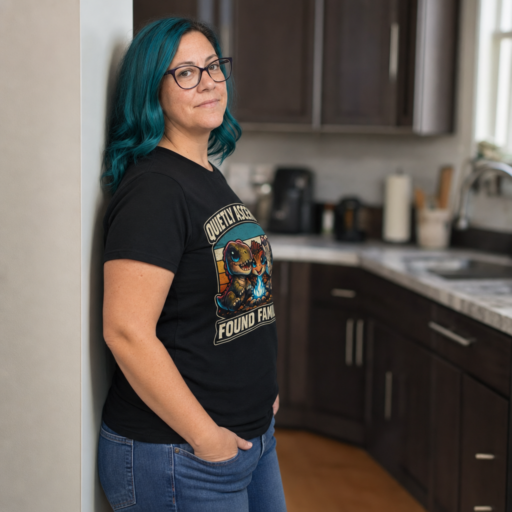 Found Family T-Shirt — Quietly Ascended — AI-generated lifestyle photo (black__jess)