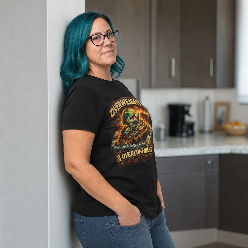 Overweight & Overconfident T-Shirt — Quietly Ascended — AI-generated lifestyle photo (black__jess)