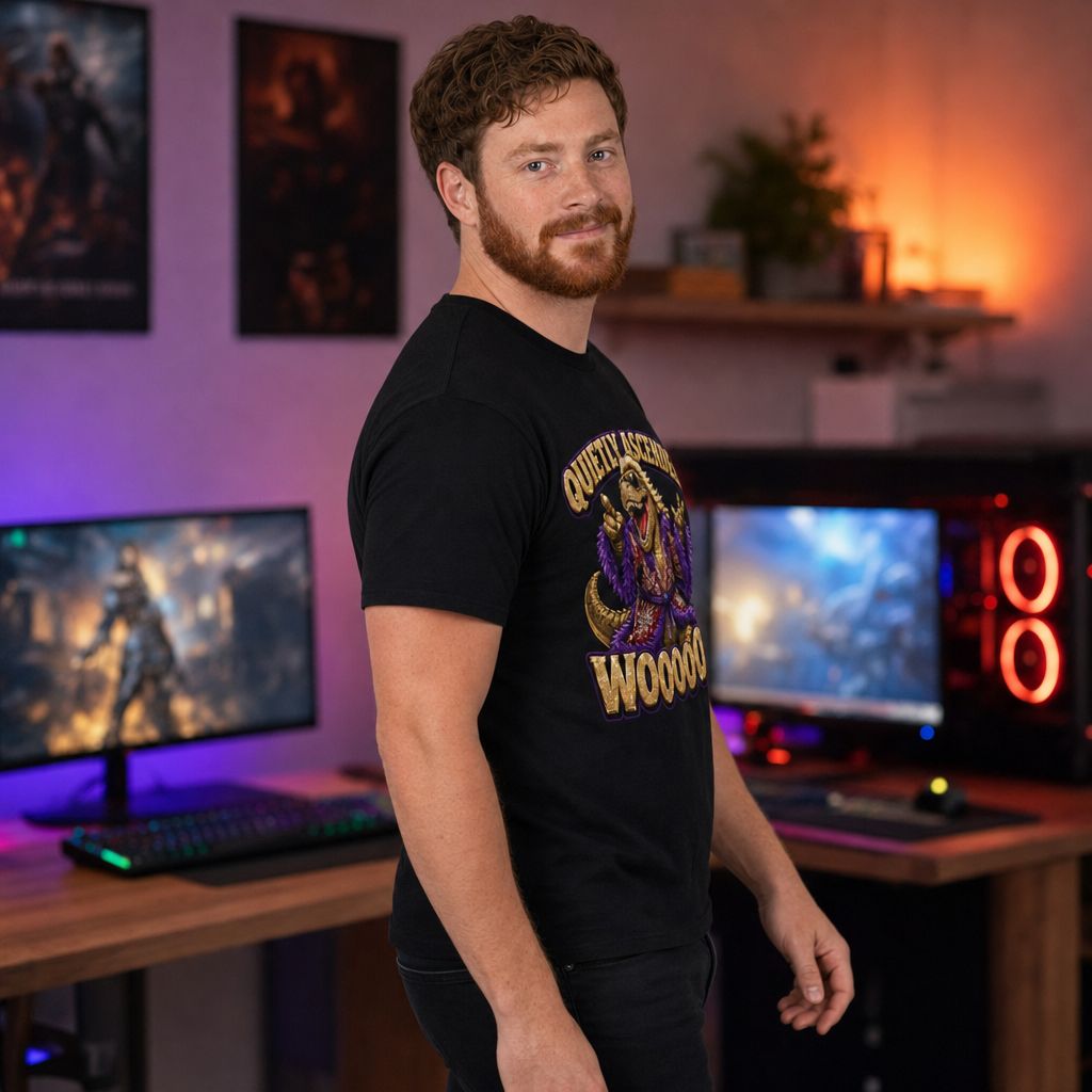 Woooo! T-Shirt — Quietly Ascended — AI-generated lifestyle photo (black__ryan)